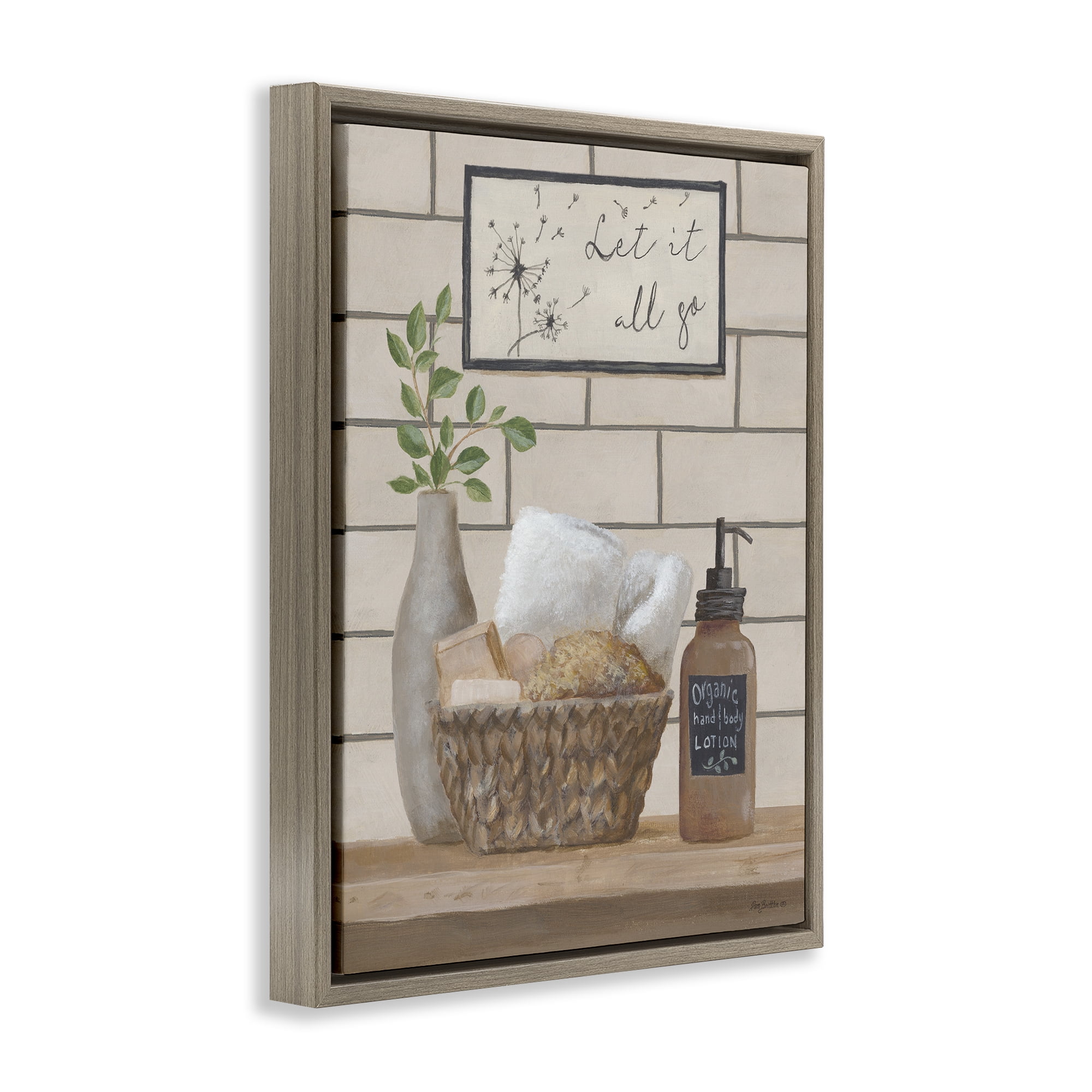 Stupell Industries Let It Go Bath Typography Painting Brown Floater Framed Canvas Art Print Wall Art, 25 x 31
