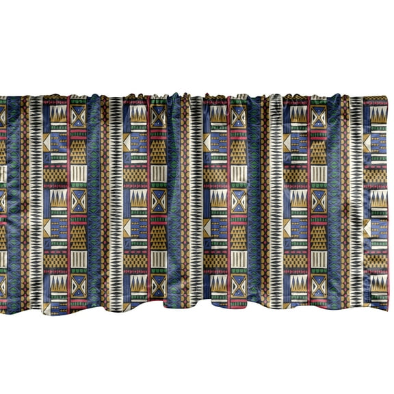 Ambesonne Boho Window Valance, Repetitive Pattern of Geometric Elements with Tribal Motifs in Vibrant Colors, Curtain Valance for Kitchen Bedroom Decor with Rod Pocket, 54" X 18", Multicolor