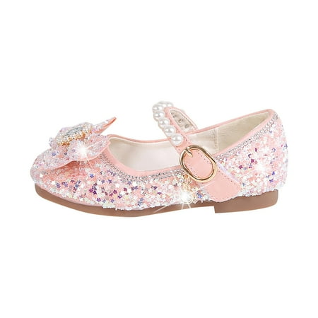 

HMOONORY Girls Flat Soled Shoe Dress Shoes Rhinestone Bows Low Heel Princess Flower Wedding Party for Toddler Little Kid