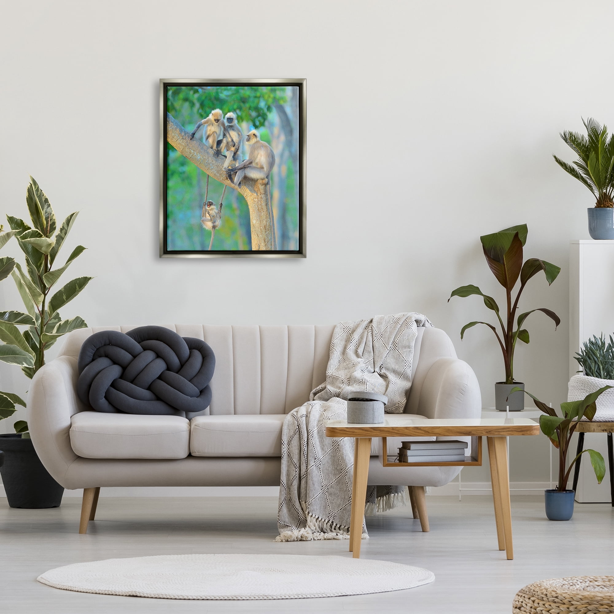 Stupell Industries Fun Playing Monkeys Animals & Insects Photography Gray Floater Framed Canvas Art Print Wall Art, 25 x 31