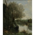 thumbnail image 2 of Jean-Baptiste-Camille Corot 15x17 Black Ornate Wood Framed Double Matted Museum Art Print Titled - The Reader on the Wooded Bank (1865-1870), 2 of 5