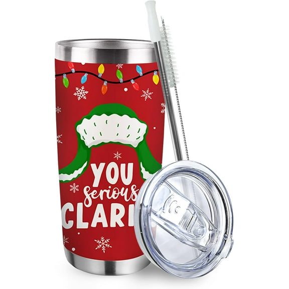 Christmas Vacation Tumbler with Lid and Straw, Xmas Classic Movie Clark Stainless Steel Travel Coffee Cup, Funny Christmas New Year Winter Holiday Gifts, 20oz Double Wall Vacuum Insulated Mug