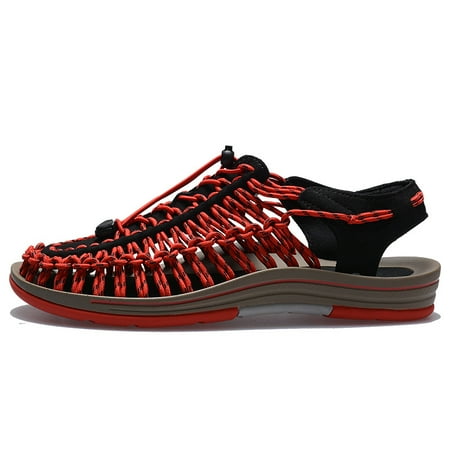 Men s Wrap Toes Breathable Flat Sandals  Outdoor Beach Slip On Casual Woven Sandals