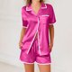 thumbnail image 1 of Pijama informal de poliéster para mujer, blusa lisa de manga corta con cuello vuelto, pantalones cortos a la moda, 1 of 8