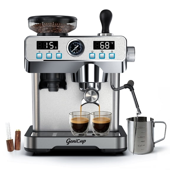 GeniCup Espresso Machine with Grinder 20 Bar Professional Expresso Coffee Machines for Home Customizable Cappuccino Machine with 68oz Water Tank All-in-One Coffee Maker with Cold Brew,Stainless Steel