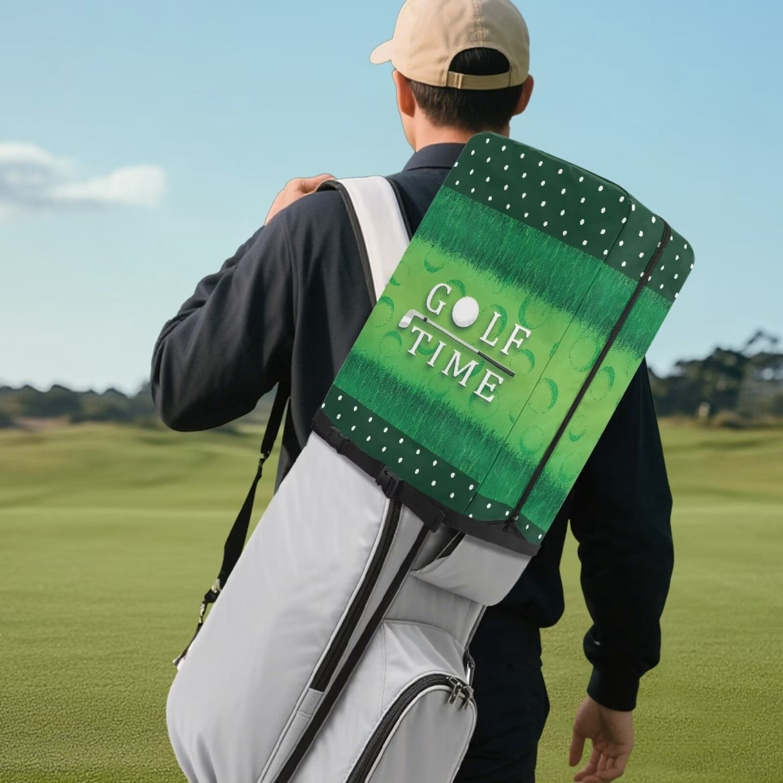 Chririnla Golf Time Golf Bag Travel Cover Lightweight Dust Hood with Zipper Universal Fit for Most Golf Bags Golf Club Accessories