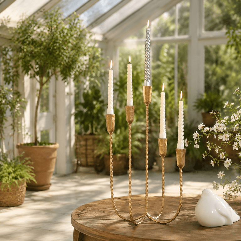 17.5 Inch 5-arm Candle Cast Iron Metal Candelabra Candlestick Holders ...