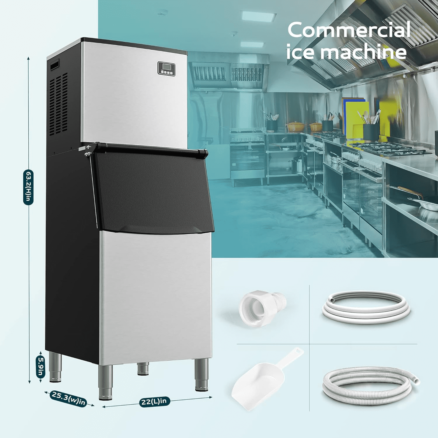 Commercial Ice Maker  400Lbs/24H, ETL, 200Lbs Storage, Ice Ready in 8-15 min, Stainless Steel Ice Maker for Bar/Cafe/Restaurant/Business