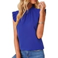 thumbnail image 2 of Estrela Mujer Volantes Trim Cap Manga Top Volantes Trim Casual Color Liso Elegante Verano Jersey Blusa Azul Oscuro S, 2 of 6