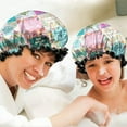 thumbnail image 6 of Shower Caps,Pioneer Flower Floral Print Pattern Waterproof Shower Cap for Women 4 Pieces,Double Reusable Hair Cover for Shower PEVA Elastic Stretch Hem, 6 of 7