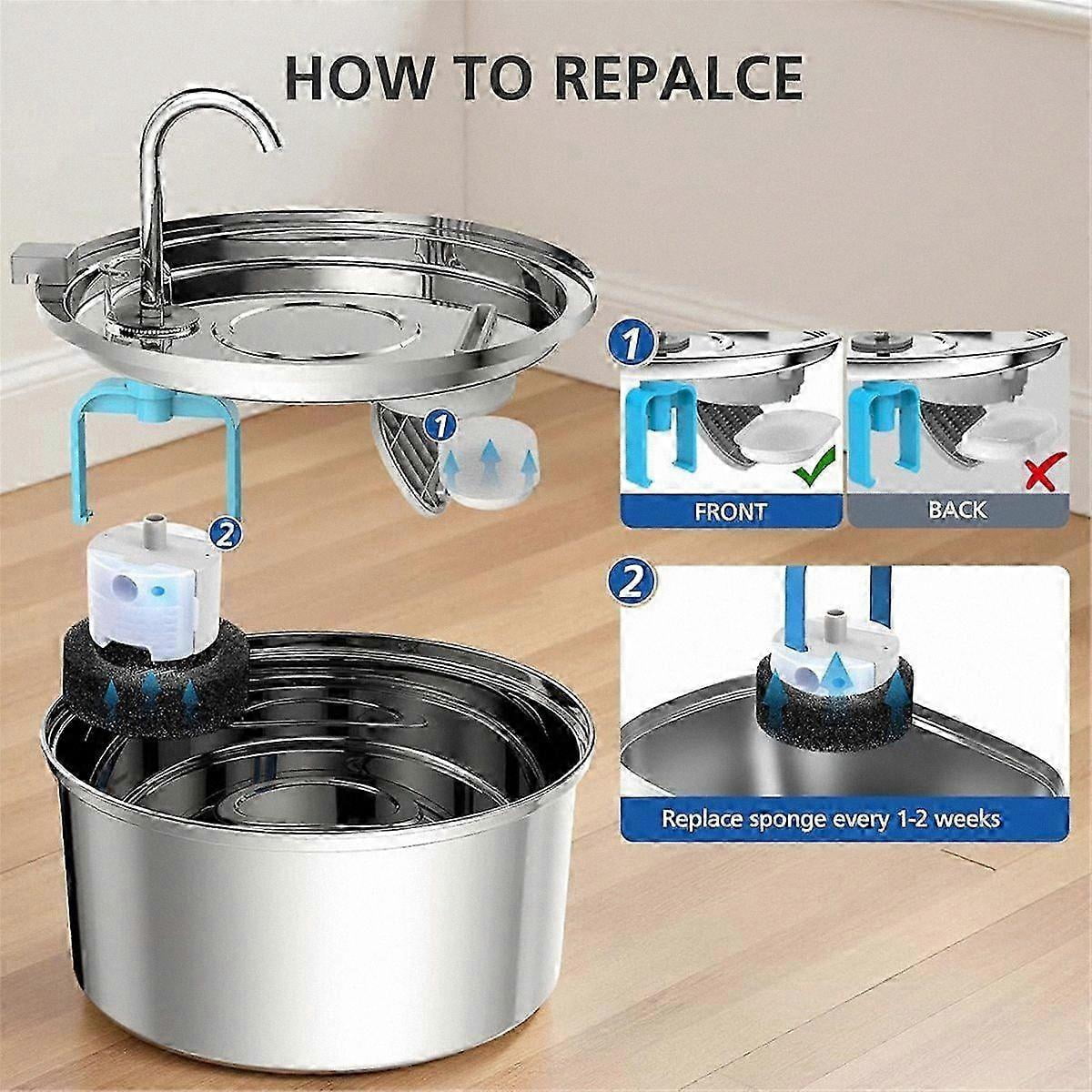 50 Pack Cat Water Fountain Filters for 108/3.2L & 67oz/2L Stainless Steel Pet Water Dispenser