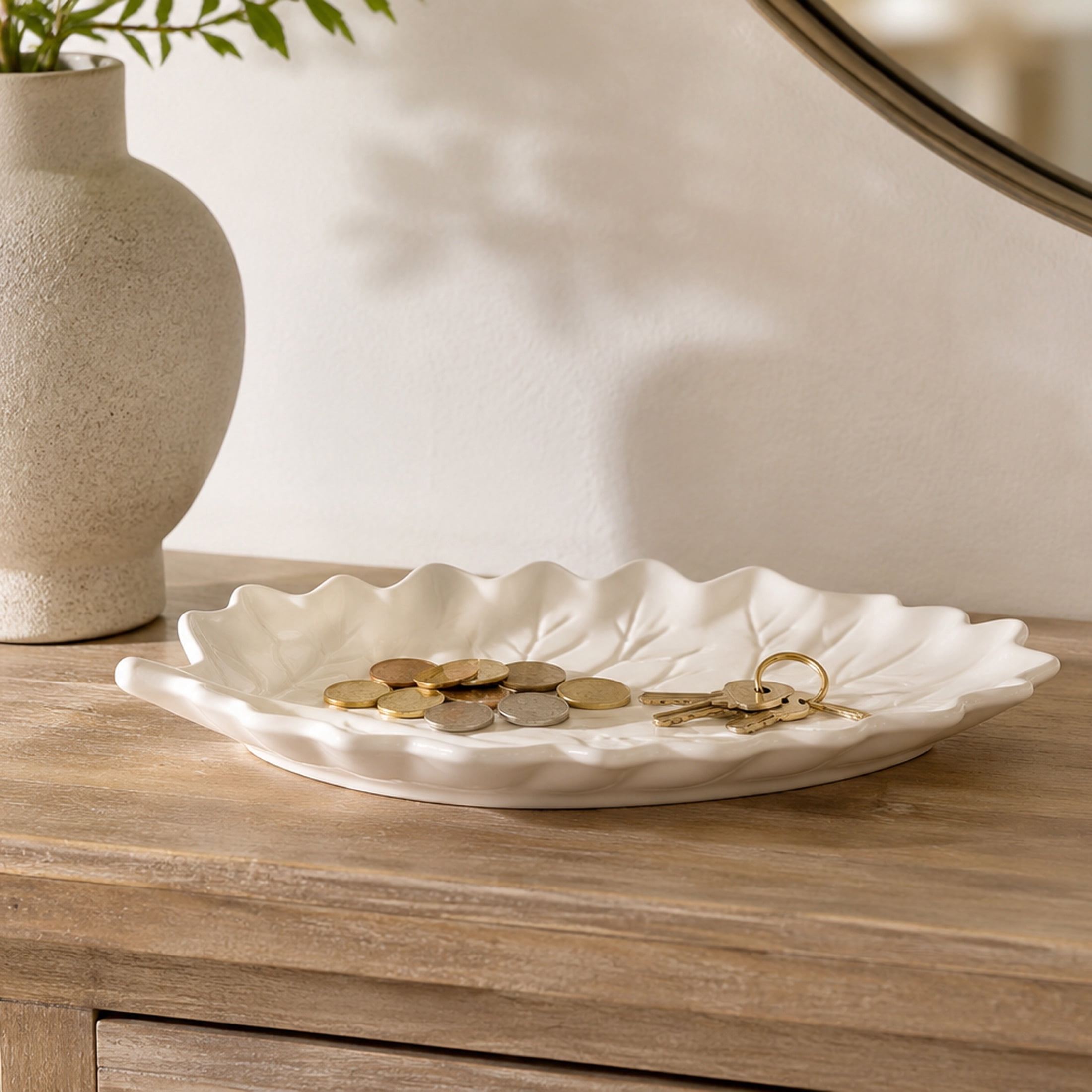 Better Homes & Gardens Figural Leaf Stoneware Serving Platter, Cream, 12 in x 10 in