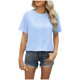 thumbnail image 1 of Camisetas de Manga Larga de las Mujeres de Color Sólido Botón Trasero Manga Corta Superior, Suelto Ajuste Casual Camiseta Diaria, 1 of 9