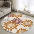thumbnail image 2 of Geometric Flower Round Area Rugs Collection 4', Vintage Country Floral Orange Grey on Linen Non Slip Indoor Circular Throw Runner Rug Floor Mat Carpet for Living Room Dining Table Bedroom Nursery, 2 of 9
