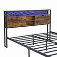 thumbnail image 6 of PAPROOS Full Size Bed Frame, Metal Platform Bed with Wooden Storage Headboard, 2 drawers, Charging Station, LED Light, No Box Spring Needed, Brown+Black, 6 of 11