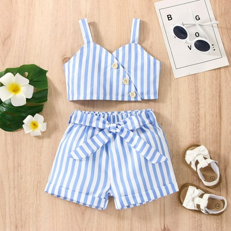 

Hunpta Toddler Girls Sleeveless Striped Prints Vest Tops And Shorts Outfits