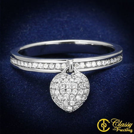 10 Gemstone - Classy Not Trashy® Women's Clear CZ Jewel Band Dangling Heart Charm Ring - Size 10
