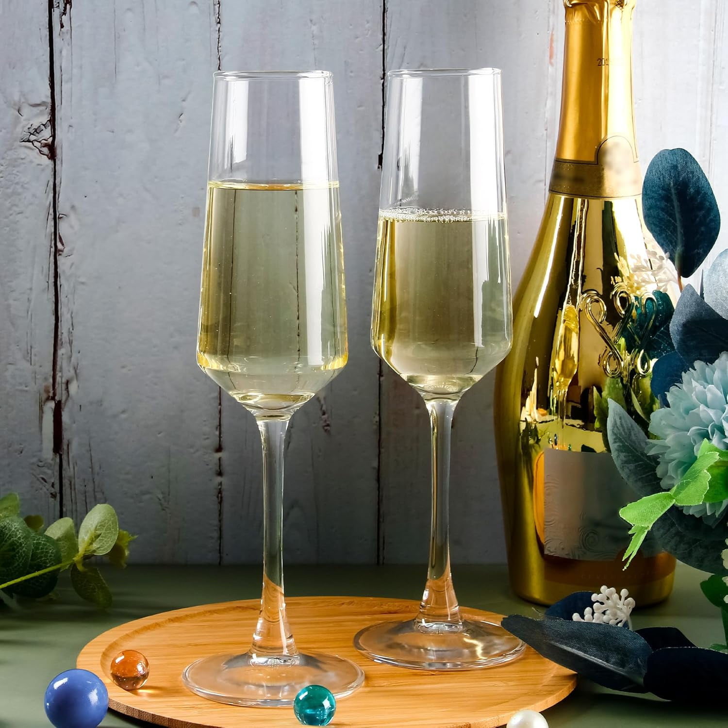 Champagne Glass Set, Durable Champagne Flutes with Mordern Shape, Long Stem Sparkling WIne Glass Clear (A Set of 12)