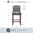 thumbnail image 6 of BELLEZE Counter Height Bar Stools for Kitchen Island Set of 2, Modern Counter Stools Button Tufted Upholstered  Barstools Island Chairs Farmhouse High Back Dining Room Chairs - Calila (Gray), 6 of 7