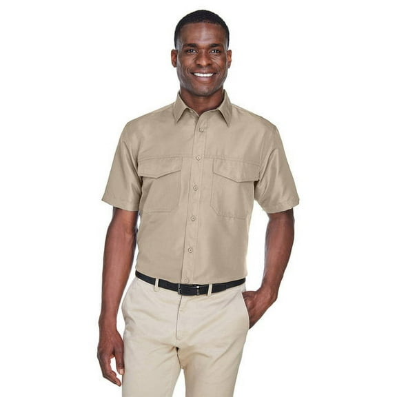 Harriton M580 Men's Key West Short Sleeve Performance Staff Shirt-Khaki-3XL