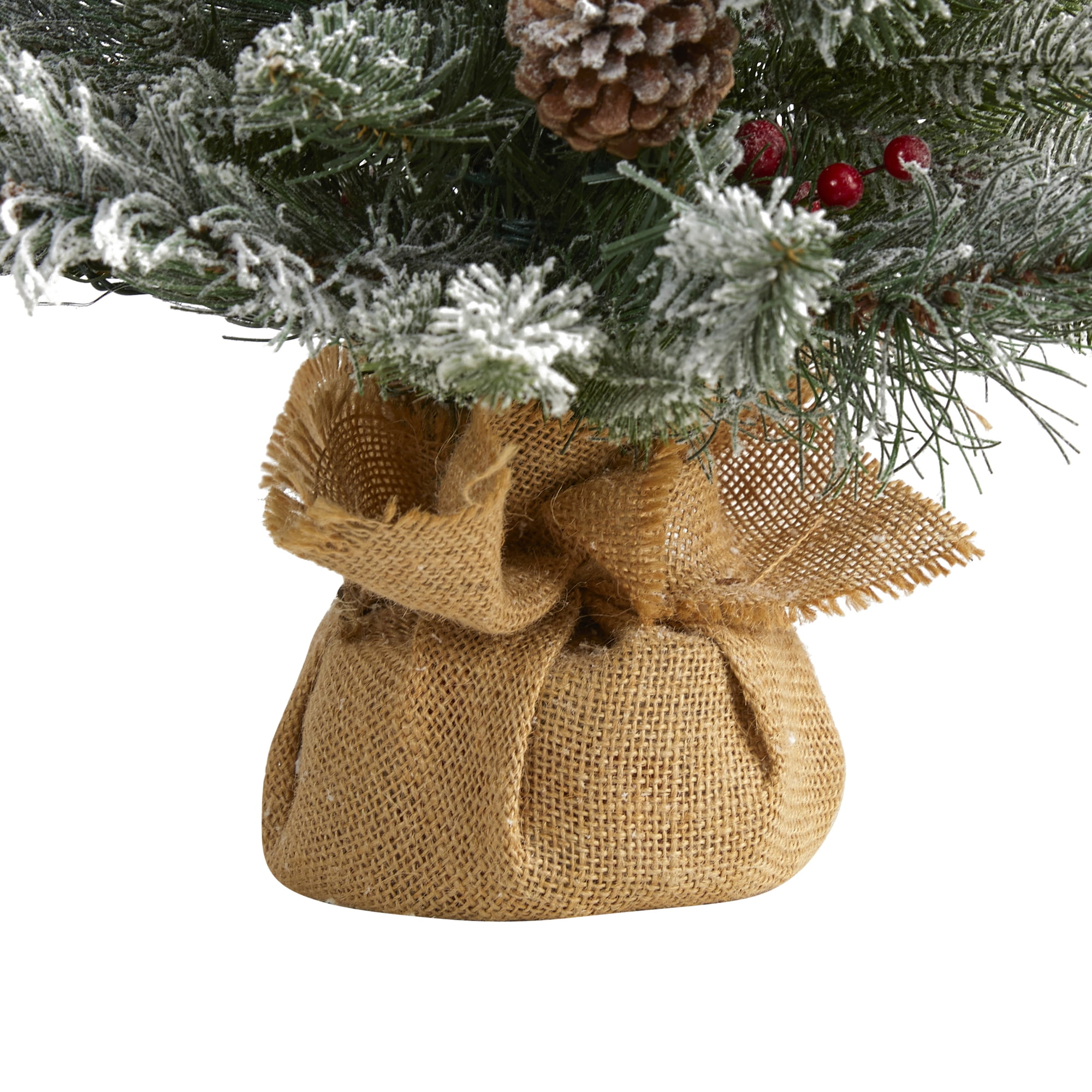 Nearly Natural 2' Flocked Artificial Christmas Tree with 30 Clear Lights
