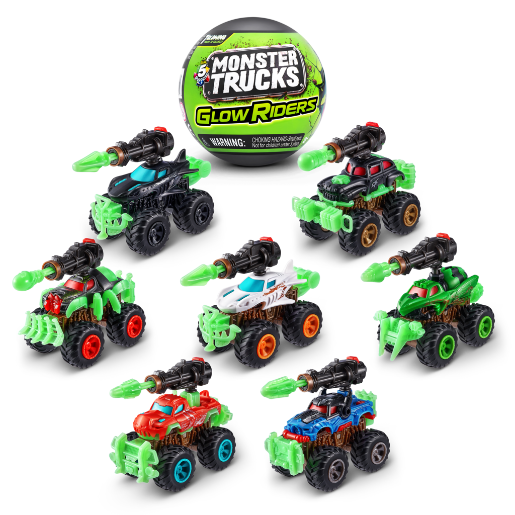 5 SURPRISE Monster Trucks Glow Riders Series 2 Mystery Collectible Capsule by ZURU
