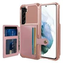 Samsung Galaxy S21 Wallet Case, Dteck Heavy Duty Hard Silicone Shockproof Case Magnetic Flip Leather Card Holder Protective Cover For Samsung Galaxy S21 6.2 inch, Rosegold