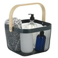 thumbnail image 5 of Simplify Mesh Decorative Storage Basket with Bamboo Handle, Grey, 5 of 7