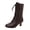 Q-327 Brown, variant on Q-327 Wine Ladies High Heel Winter Boots Lace Up Round Toe Back Zipper Ankle Casual Chunky Heel Womens