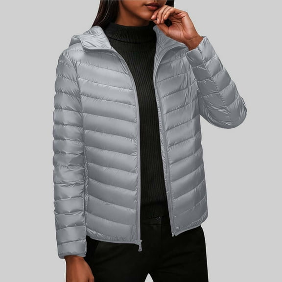Gamivast Quilted Jackets for Women Plus Size Hooded Lightweight Zip up Winter Jacket Casual Fashion Long Sleeve Solid Puffer Coats Loose Fitted Warm Outerwear