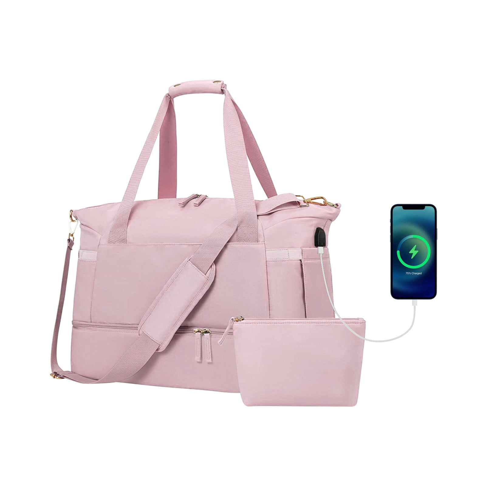 LACKUST Women's Travel Duffel, Weekender Overnight, Gym Tote, Shoe & Wet Pocket, Carry On, USB Charging,Pink
