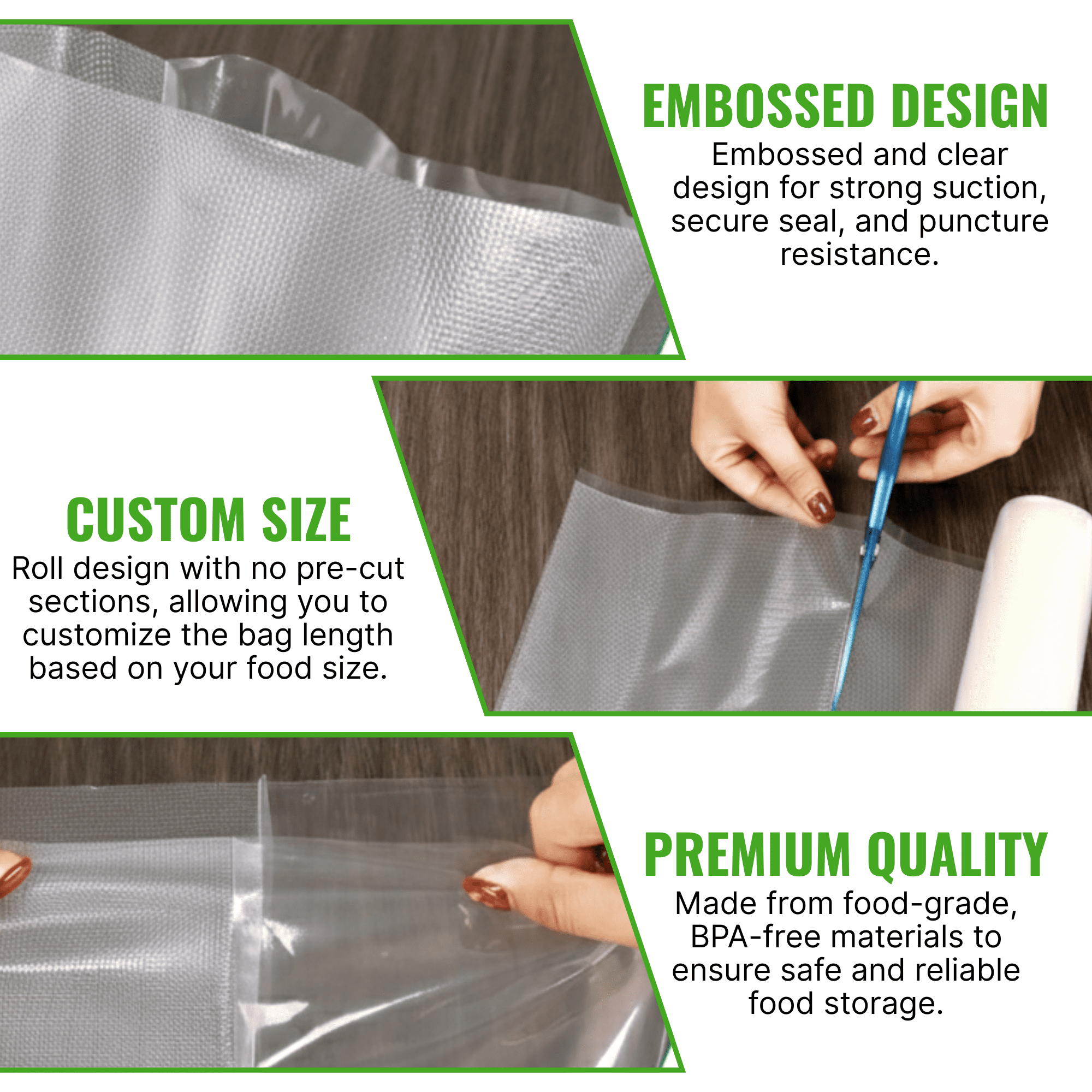 Vacuum Sealer Rolls 3 Pack (8" x 20'), BPA-Free Heavy Duty Food Storage Vacuum Bags Rolls, Custom Cut Vacuum Seal Bags Compatible with Most Vacuum Sealers Comfort Ope