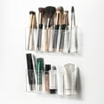 thumbnail image 2 of Porta brochas de maquillaje, caja de almacenamiento transparente para montar en la pared con ganchos adhesivos, organizador de cosméticos compartimentado para baño y dormitorio., 2 of 7