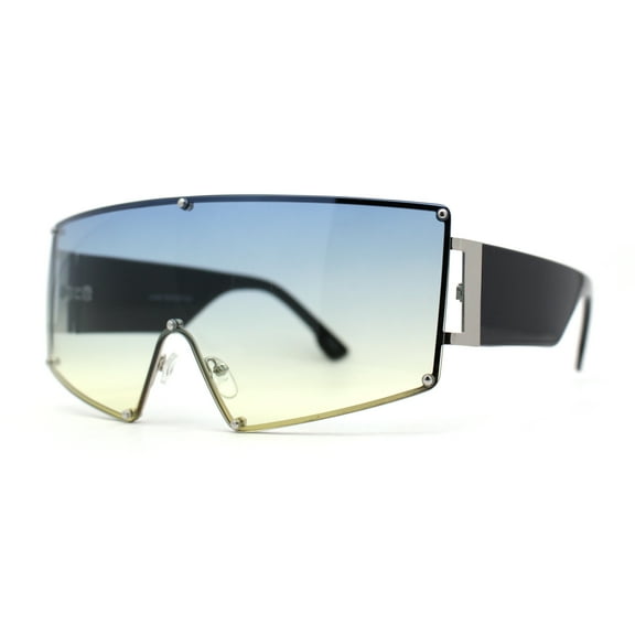 Oceanic Gradient Oversized Squared Shield Rimless Mob Sunglasses Silver Black Blue Green