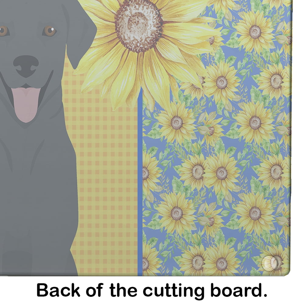 Carolines Treasures WDK5436LCB 15 x 12 in. Summer Sunflowers Black Labrador Retriever Glass Large Cutting Board