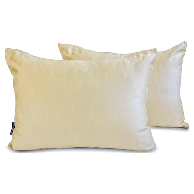 Funda de cojín lumbar de lujo HomeCentric, color crema, paquete de 2, 30 x 35 cm (12 x 14 pulgadas), funda de cojín rectangular lisa de satén, estilo moderno - Satén crema flameado