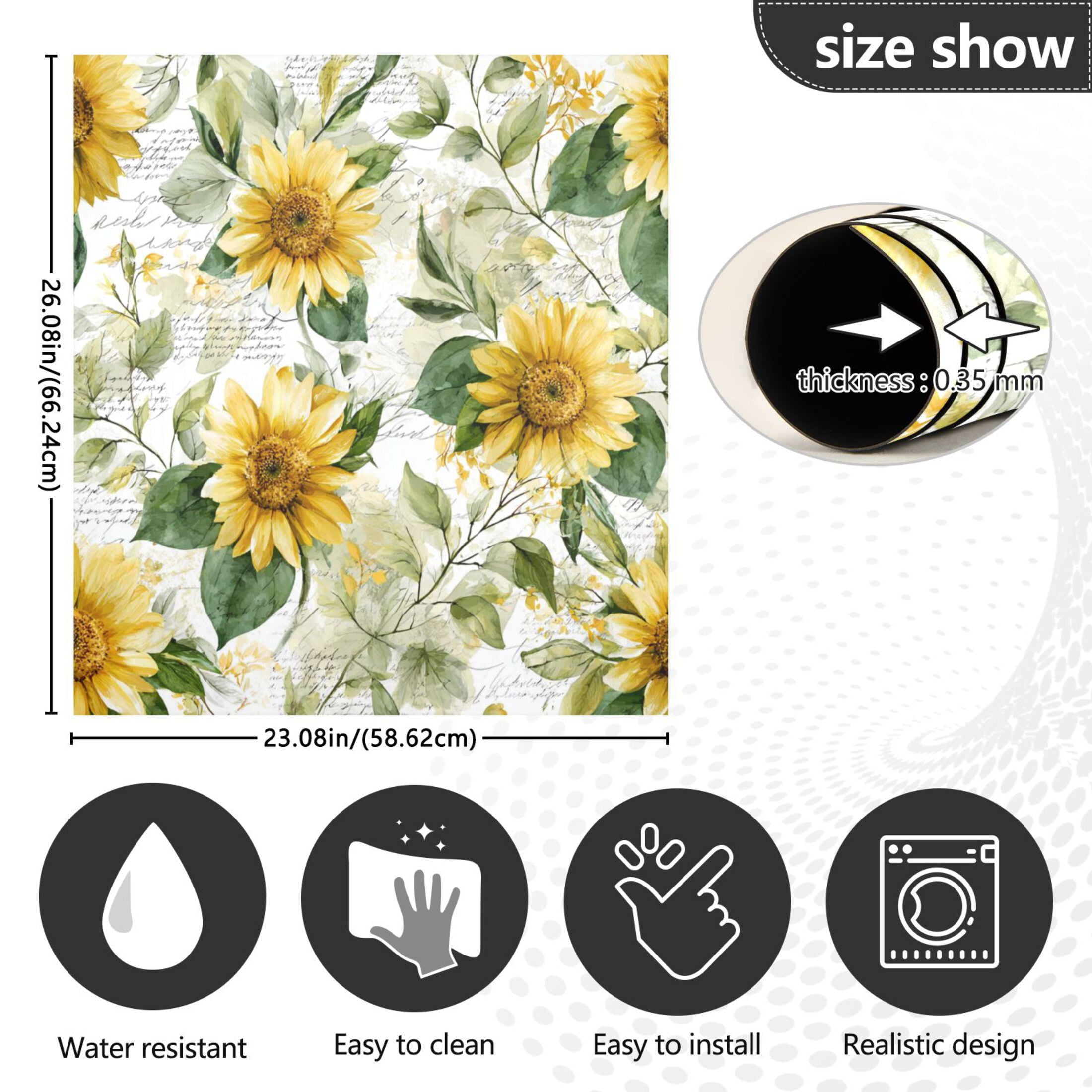 Dishwasher Magnetic Refrigerator Magnet Cover Sticker Home Decorative 23"x26" Soft Sunflowers and Green Leaves