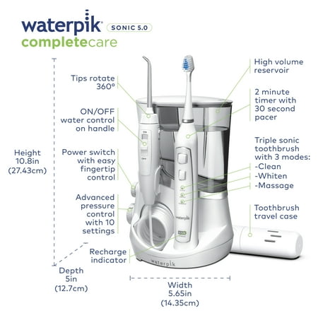 Waterpik Complete Care 5.0 Water Flosser + Sonic Electric Toothbrush, White