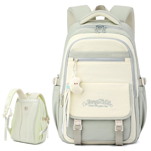 Cute Color Block Backpack, Lightweight Multi-Pocket Casual Daypack Bookbag for Commute Travel