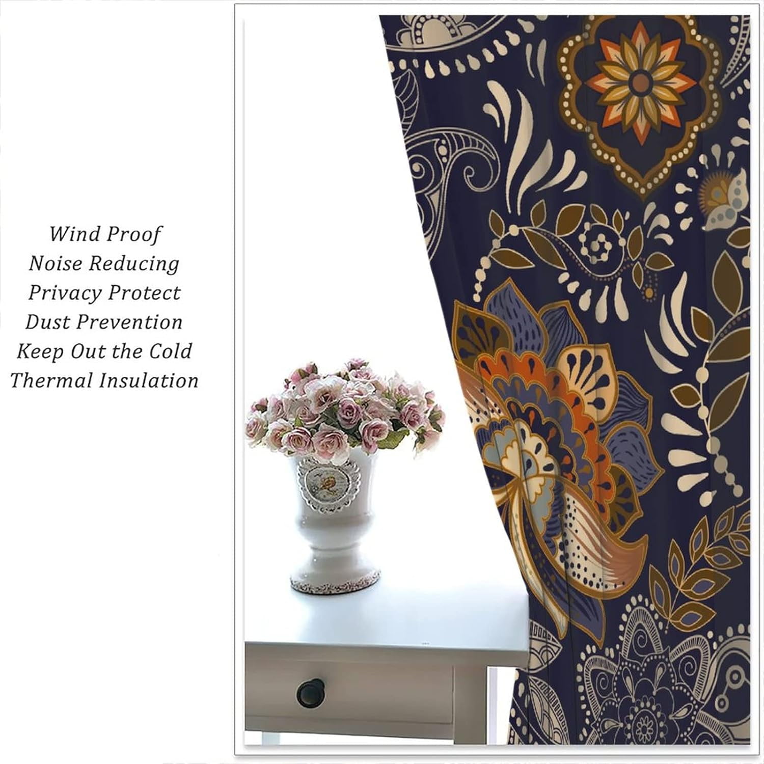 Indian Boho Curtains, Mandala Design Colorful Boho Floral Paisley Curtains, Bedroom Living Room Blackout Decorative Curtains, 2 Panel Set, 42X84x2 Inch.