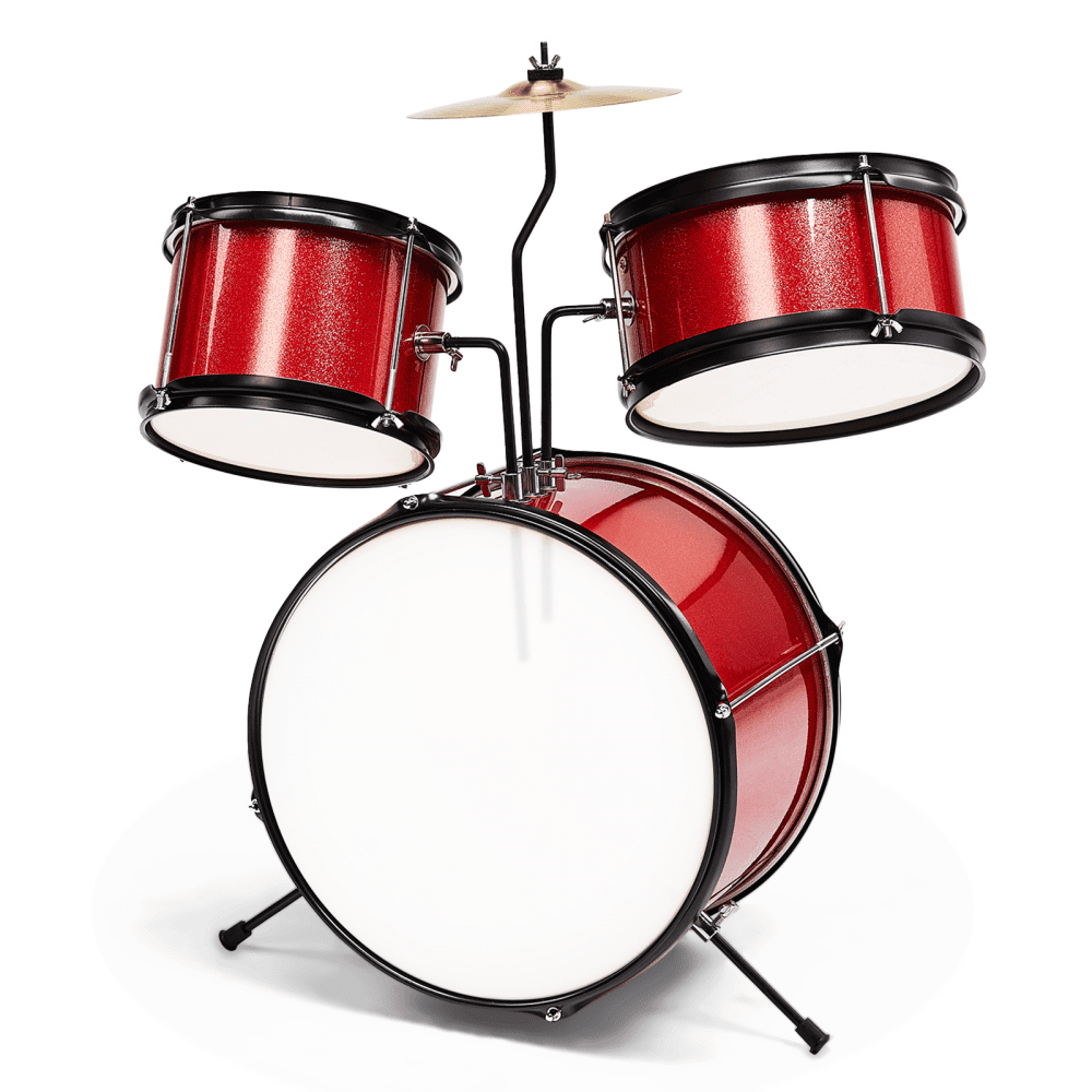 Tcbosik 3 Piece Junior Drum Set for Beginners with Bass Tom Snare Drum, 14 inch Drum Kit with Sticks, Cymbal and Pedal, Red