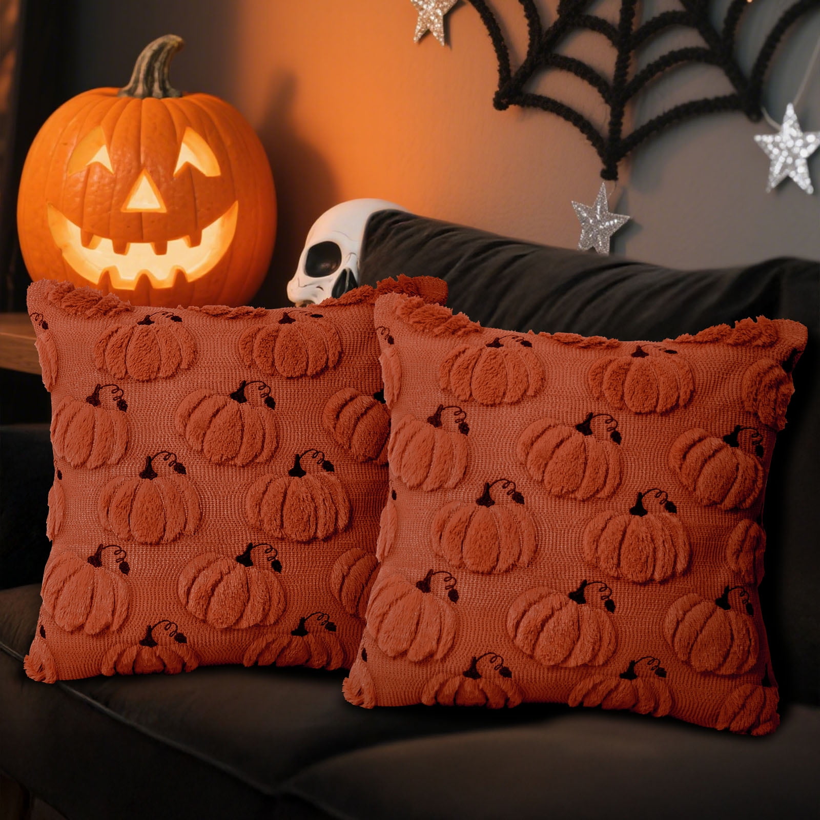Sanmadrola Fall Pillow Covers Halloween Decoration Pumpkin Decorative Pillow Cases Couch Cushion Case for Chair Sofa Bedroom Living Room Home Decor 18''x 18'' 2 Pack Rust
