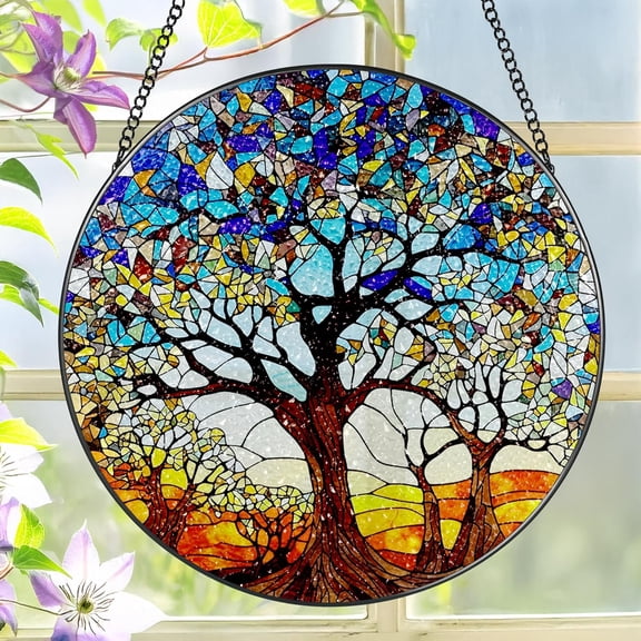 Stained Glass Window Hanging, '' Tree of Life Suncatcher, Stained Glass Ornament, Suncatchers for Windows Hanging, Window Decor, 6.3x6.3in