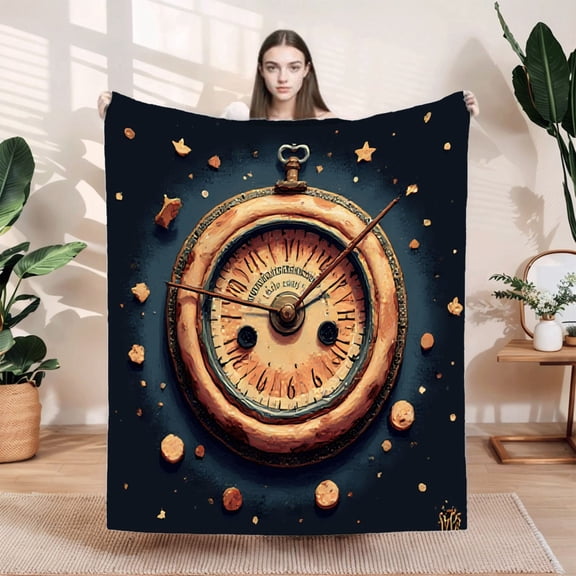 Durable Soft & Warm Flannel Blanket - Cozy Vintage Clock Design Perfect for Sofa Travel Bed & Chair - Ideal for Comfort & Style
