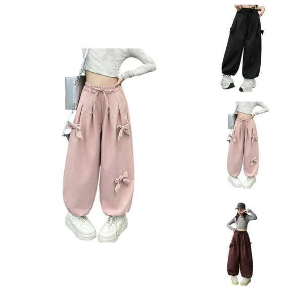 Girls Pants Back To School Clothes for Girls Cute Loose Fit Bow Tie Harem Trousers Comfortable Casual Autumn Fashion for Toddler Kids Stylish and Versatile Girls Clothing