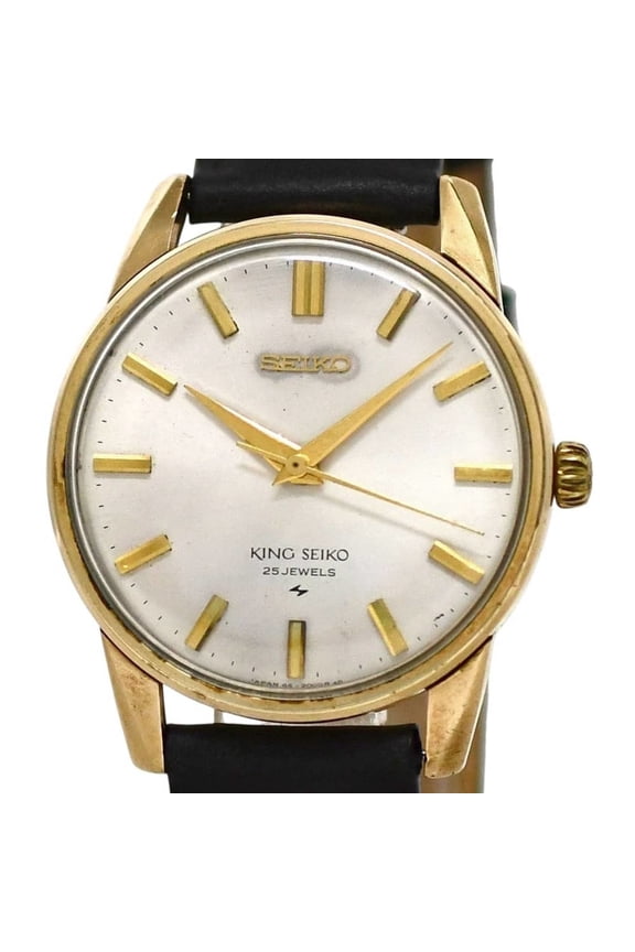 Pre-Owned Seiko King Watch, White, Gold, Black, 44-2000, Stainless Steel, Leather Strap, Manual...