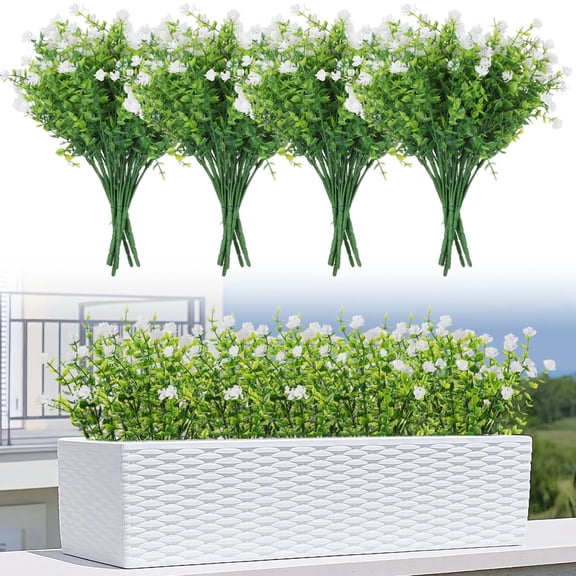 24 Pack Artificial White Eucalyptus & Camellia Bouquets - Fade-Resistant Outdoor Fake Greenery for Wedding, Home & Garden Decor