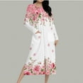 thumbnail image 5 of Aboser Women's Full Length House Coat Elegant Floral Printed Robes Soft Long Sleeve Pajama Dress Loose Zip Up Loungewear Cozy Casual Long Nightgown with Pockets, 5 of 9
