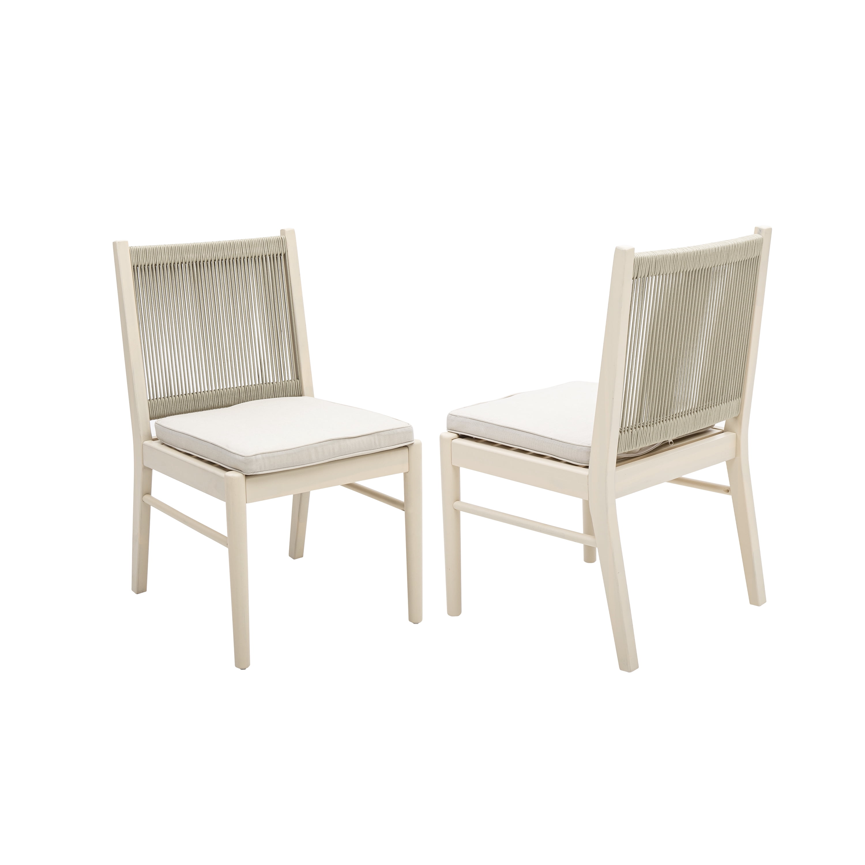 Outdoor Dining Chair Set of 2, Acacia Wood Frame with Round Rope Decoration for Patio Garden, Natural