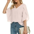 thumbnail image 6 of Idoravan Long Sleeve Shirts for Women Fashion Women's Summer V-neck Solid Three Quarter Sleeve Casual Top Blouse, 6 of 6